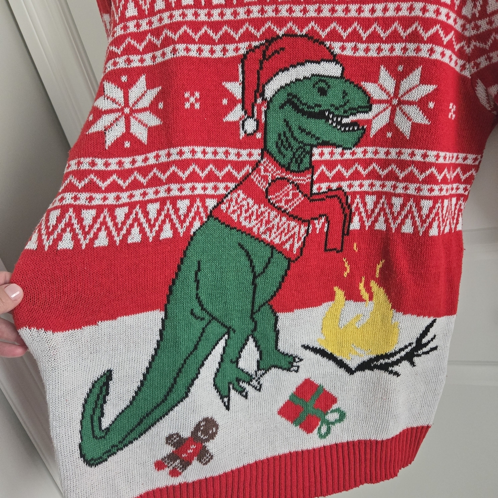 Red T-Rex Dinosaur Christmas Sweater